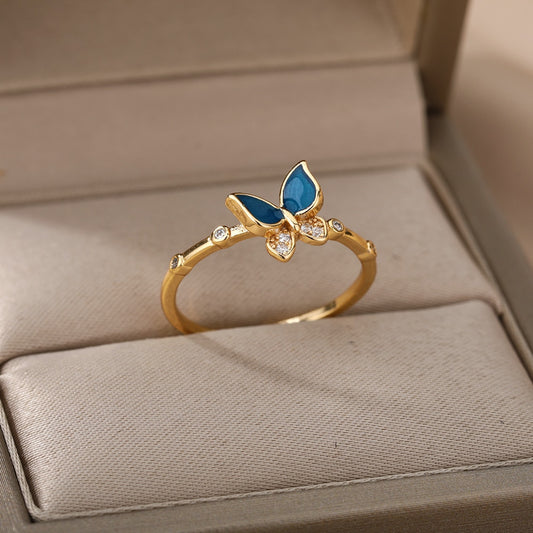 gold and blue butterfly ring