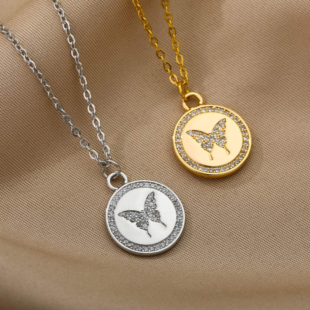 butterfly necklace silver and gold